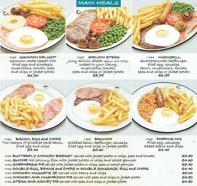 Menu at Poppins restaurant, Barking, 57 East St