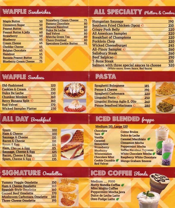 The Wicked Waffle Menu, Menu for The Wicked Waffle, Libis, Quezon City