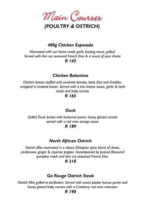 Menu at Ga Rouge restaurant, Centurion