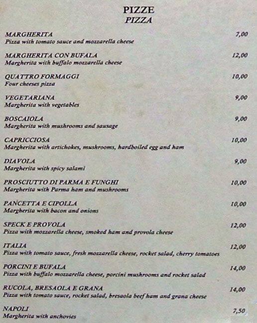 Menu da Ristorante Pizza Roma, Roma, Via in Arcione