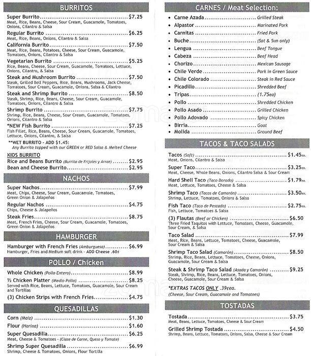 Taqueria Guadalajara Menu, Menu for Taqueria Guadalajara, San Leandro