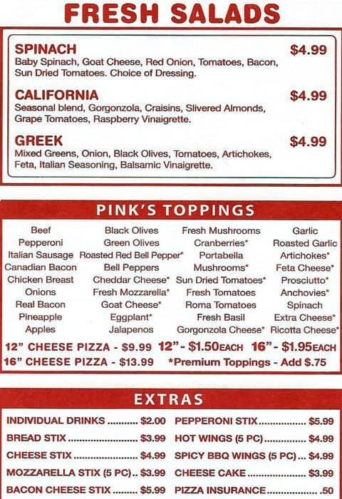 Pinks Pizza Menu, Menu for Pinks Pizza, Upper Kirby, Houston ...