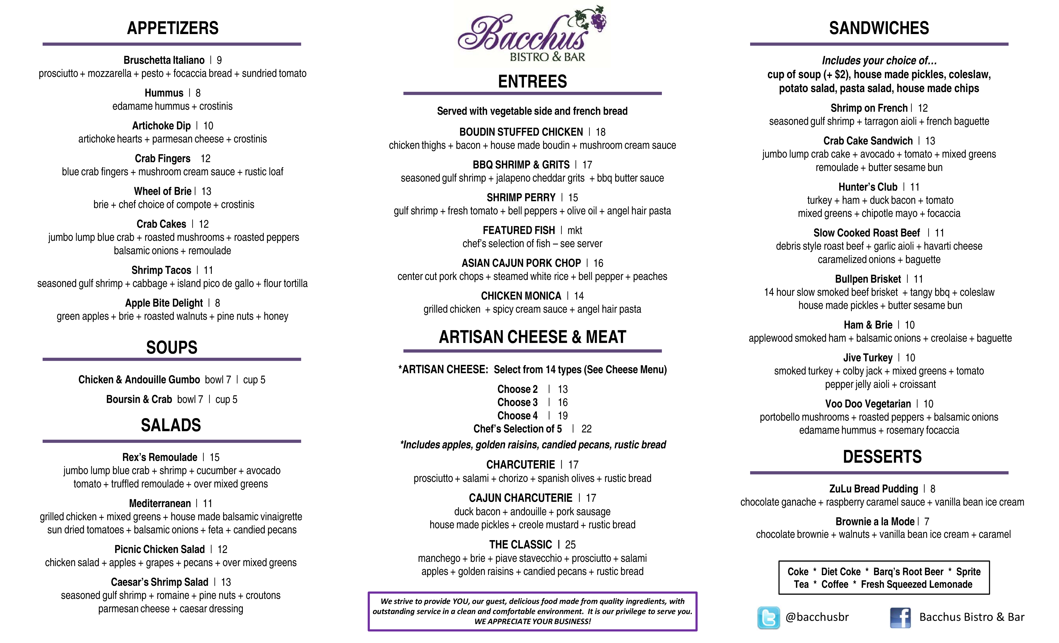 Bacchus Bistro & Bar Menu, Menu for Bacchus Bistro & Bar, Siegen