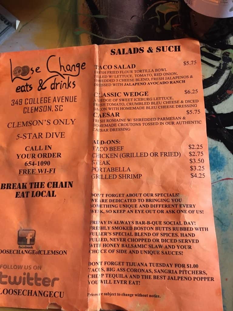 Loose Change Bar & Grill меню