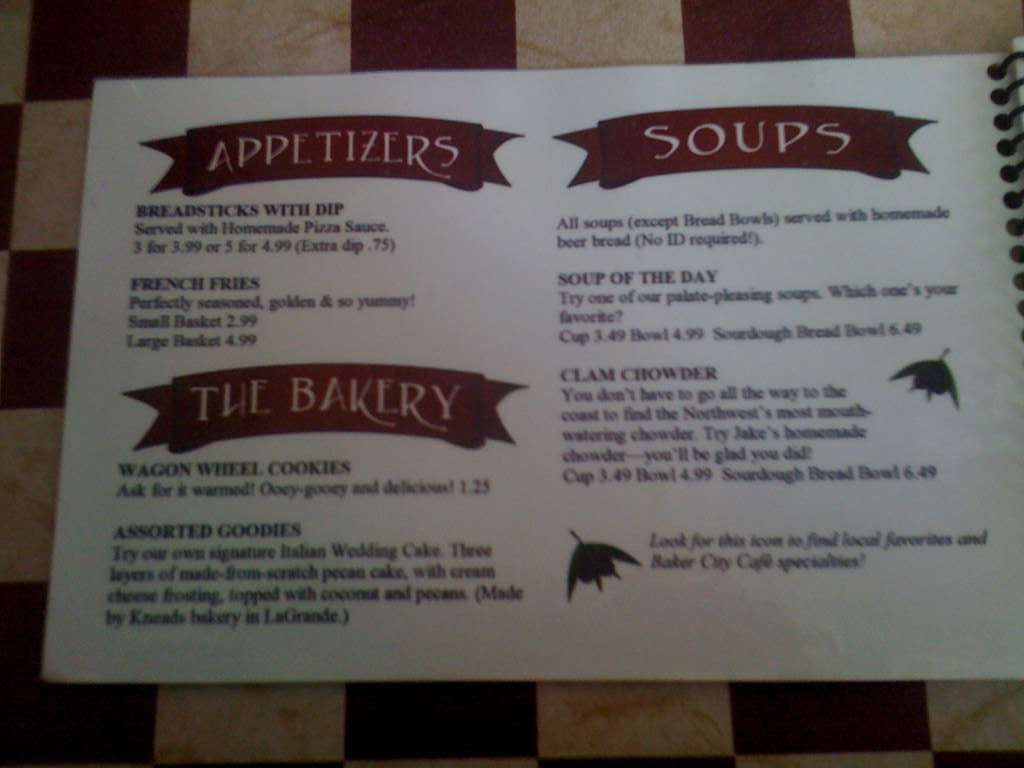 Baker City Cafe Menu, Menu for Baker City Cafe, Baker City, Baker City