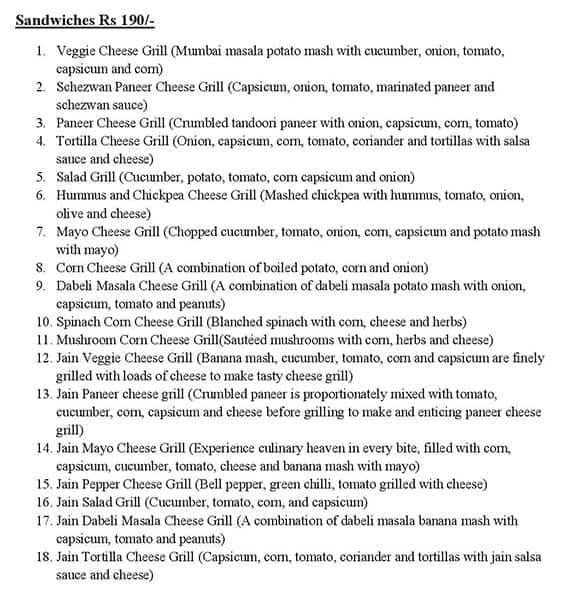 Tea and Conversations menu