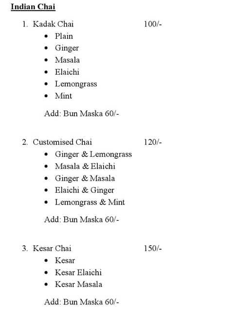 Tea and Conversations menu