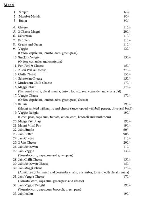 Tea and Conversations menu
