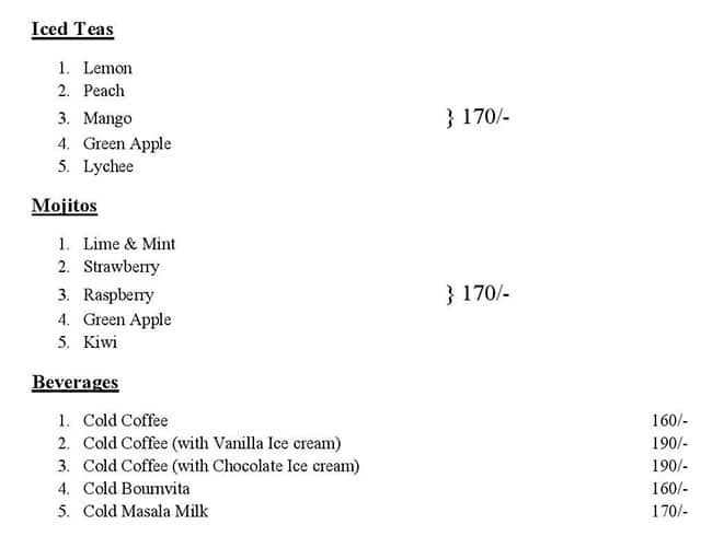 Tea and Conversations menu