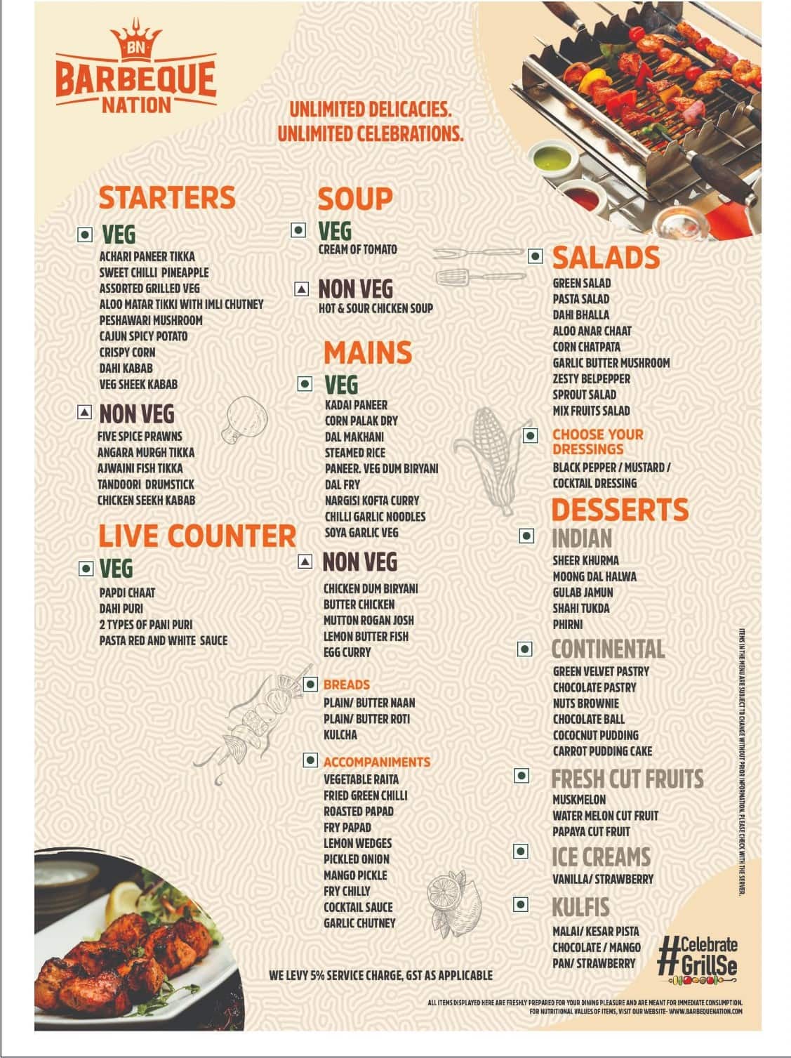 Menu of Barbeque Nation, Mall Road, Kanpur