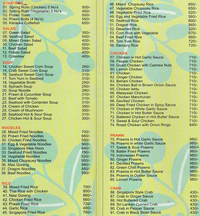 Olive's Menu, Menu for Olive's, Wellawatta, Colombo 06, Colombo