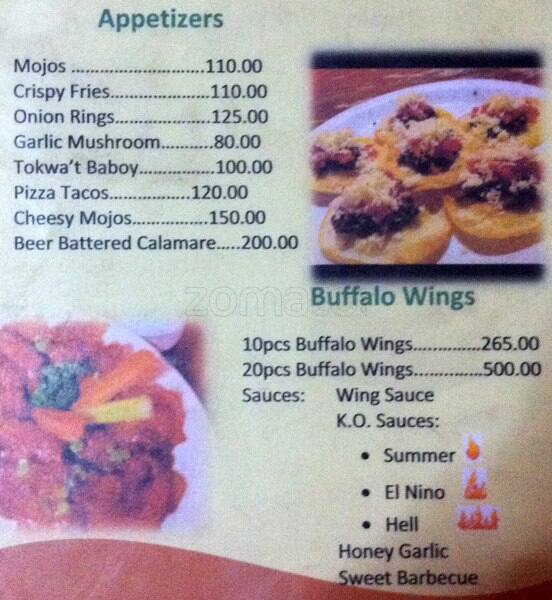 Carta del pub y bar Buffalo Joint, Ciudad Quezon