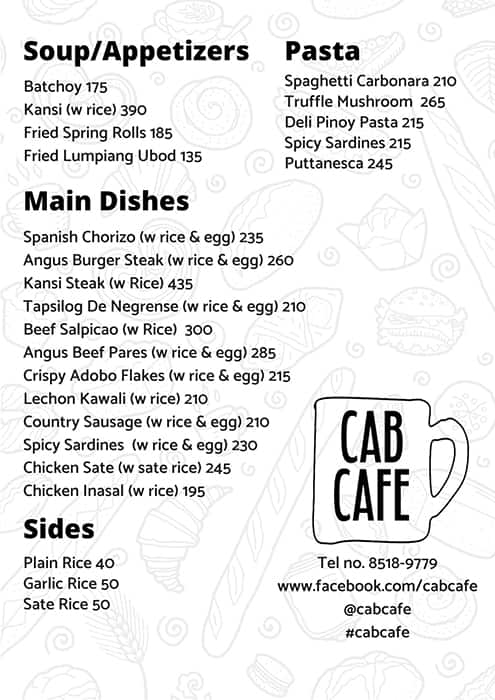 Cab Cafe Menu Menu For Cab Cafe Kapitolyo Pasig City