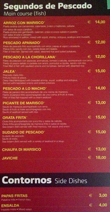 Menu di La Farandula 