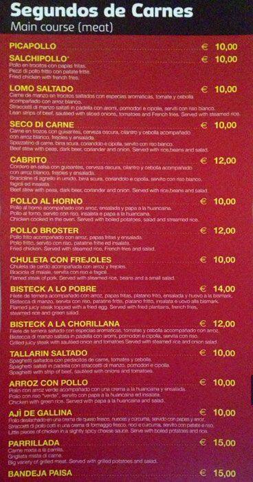 Menu di La Farandula 