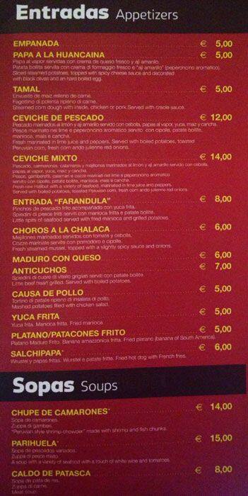 Menu di La Farandula 