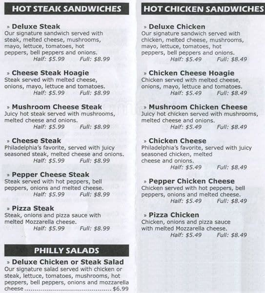 The Original Philly's Menu - Urbanspoon/Zomato