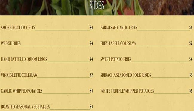 The Goose's Acre menu