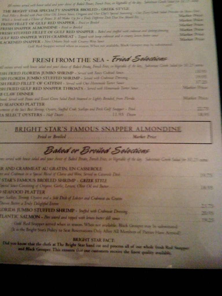 Menu at Bright Star Restaurant, Bessemer