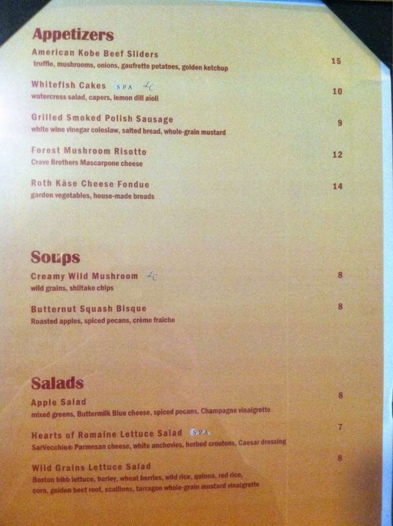 Menu at The Wisconsin Room pub & bar, Kohler, 419 Highland Dr