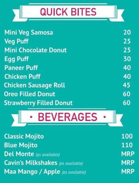 Menu at CK's Bakery, Puducherry