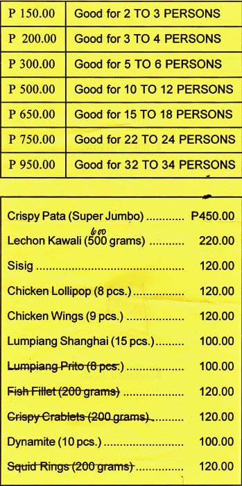 Menu at Dolora's restaurant, Pateros, M Almeda Street San Pedro