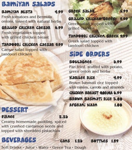 Menu at Bamiyan Kabob restaurant, Markham, Markham Rd