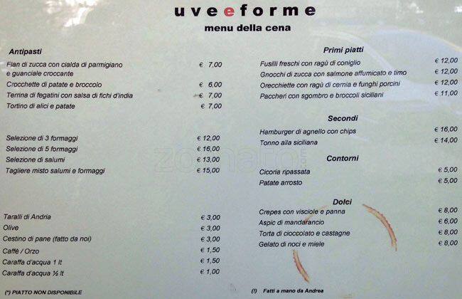 Uve E Forme Menu Menu For Uve E Forme Bologna Roma - 