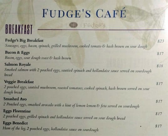 Carta de Fudge's Cafe