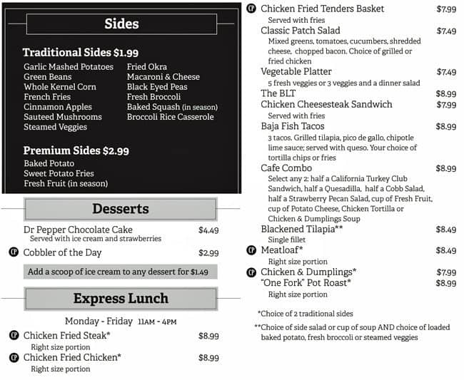 Menu at Cotton Patch Cafe, Burleson