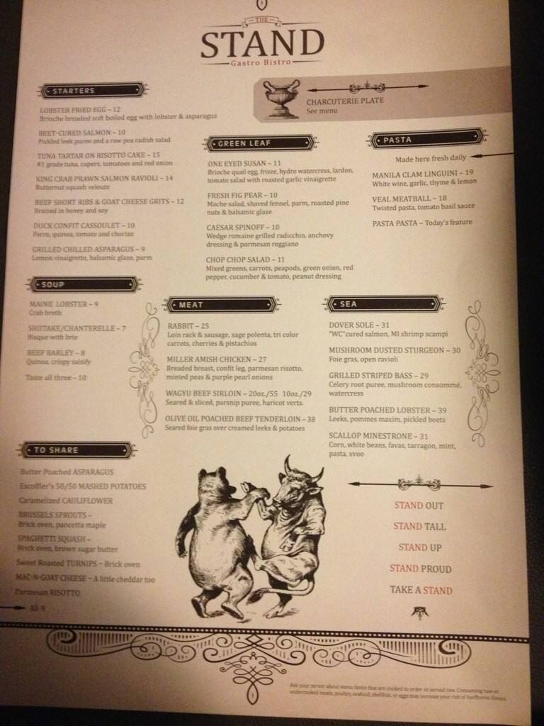 The Stand Gastro Bistro Menu, Menu untuk The Stand Gastro Bistro, Birmingham, Detroit