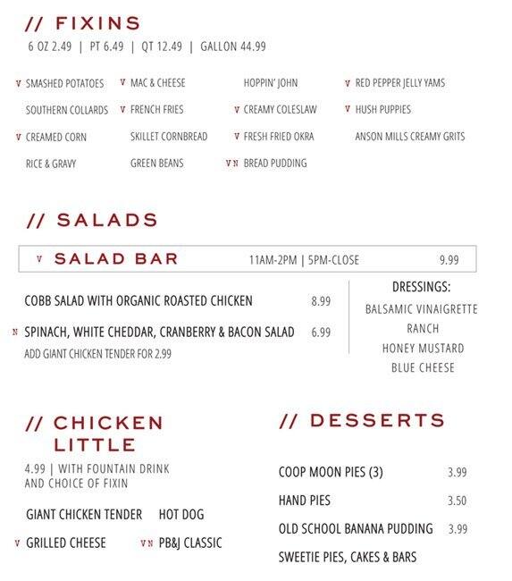 Menu at The Coop restaurant, Winter Park, 610 W Morse Blvd