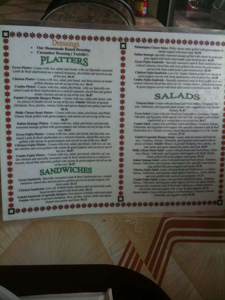 Menu at Kebab Gyros & Italian Cuisine fast food, Nashville