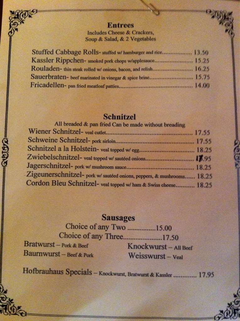 Hofbrauhaus Pub Eatery Menu Menu For Hofbrauhaus Pub Eatery