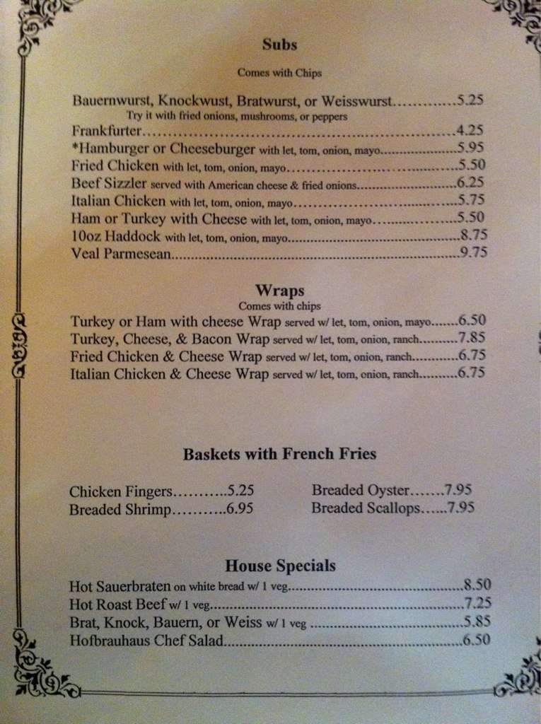 Hofbrauhaus Pub Eatery Menu Menu For Hofbrauhaus Pub Eatery