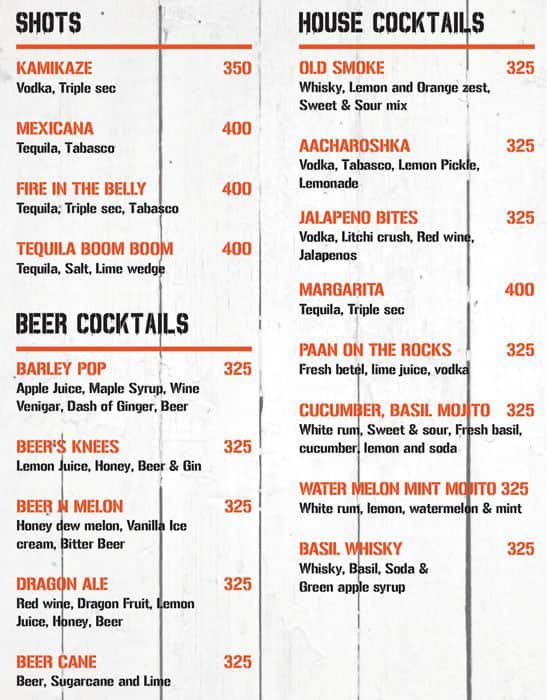 Menu at Hotel GreenPark, Begumpet, Hyderabad