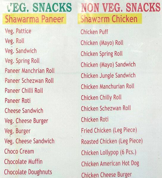 Menu of Yummies, Carter Road, Bandra West, Mumbai