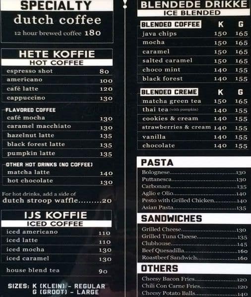 Amsterdam Dutch Coffee Menu, Menu for Amsterdam Dutch Coffee, Sampaloc ...