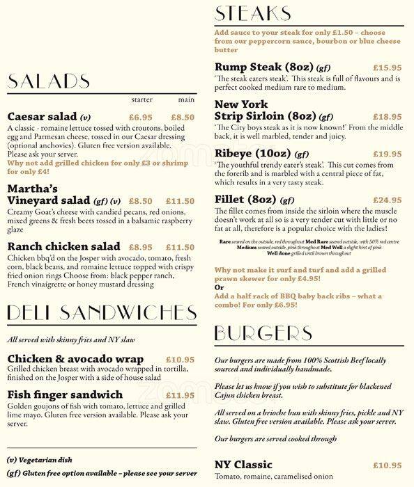 Menu at NY American Grill pub & bar, Glasgow