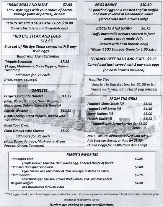 Menu at Fergie's On the Ave pub & bar,