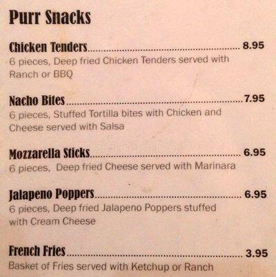 Purr Cocktail Lounge menu