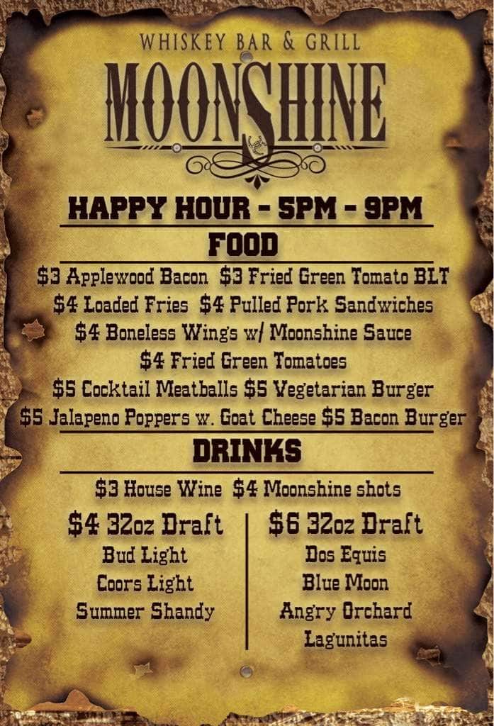 Moonshine Whiskey Bar and Grill Menu Urbanspoon/Zomato