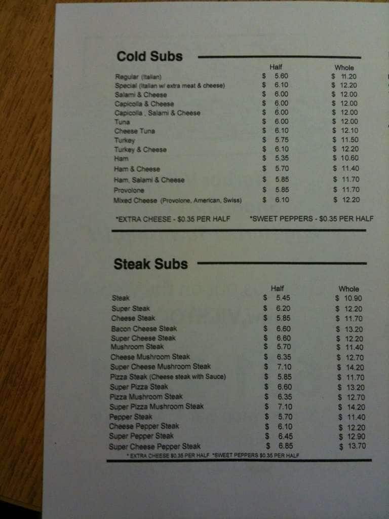 Menu at Pete's Subs restaurant, Egg Harbor Township