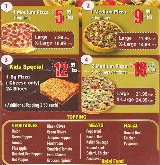 Pizza King Menu,Menú para Pizza King, Mississauga, Toronto Urbanspoon