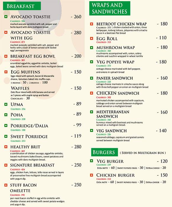Greens N Leans menu
