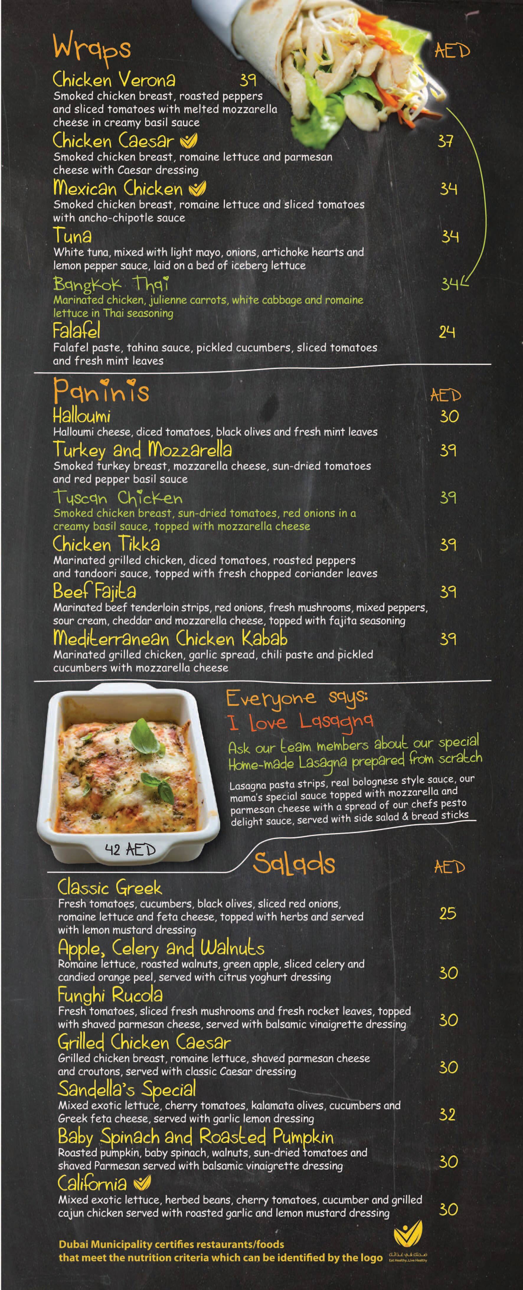 Sandella's Flatbread Cafe Menu Zomato