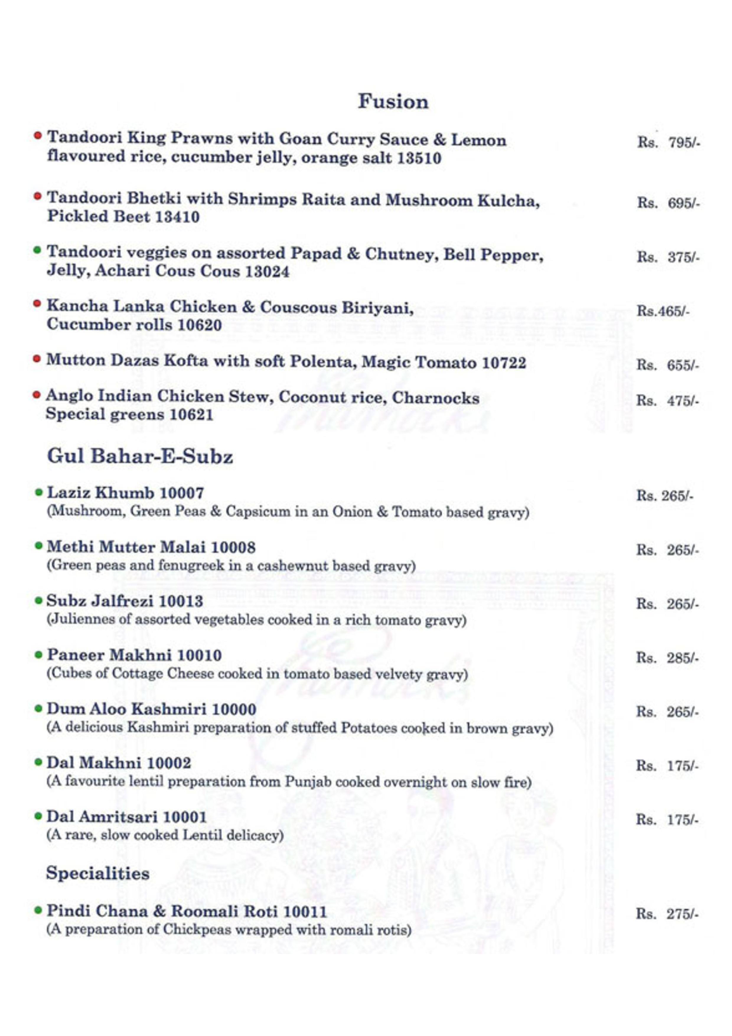 Charnock's Multicuisine Restaurant Salt Lake menu