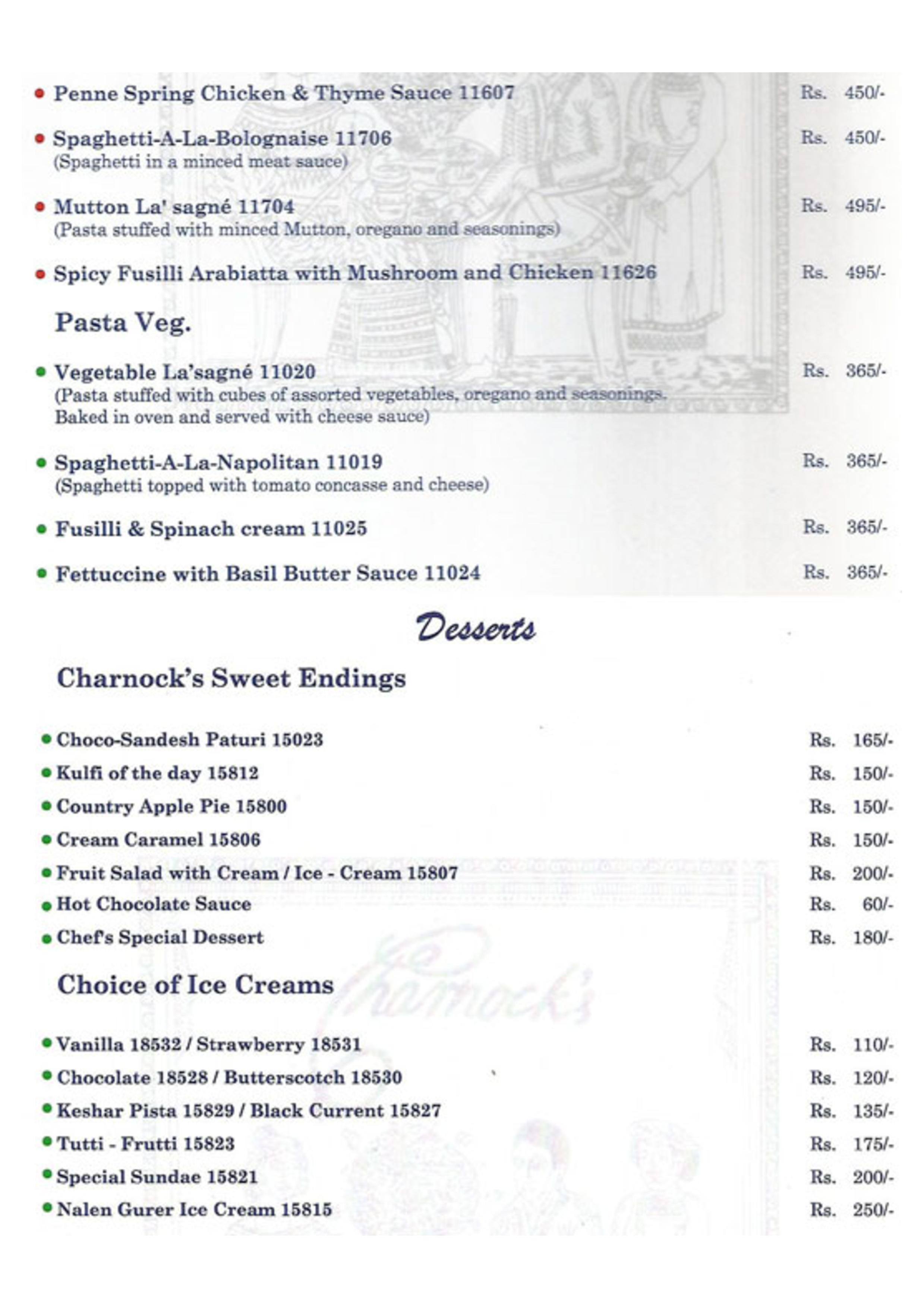 Charnock's Multicuisine Restaurant Salt Lake menu