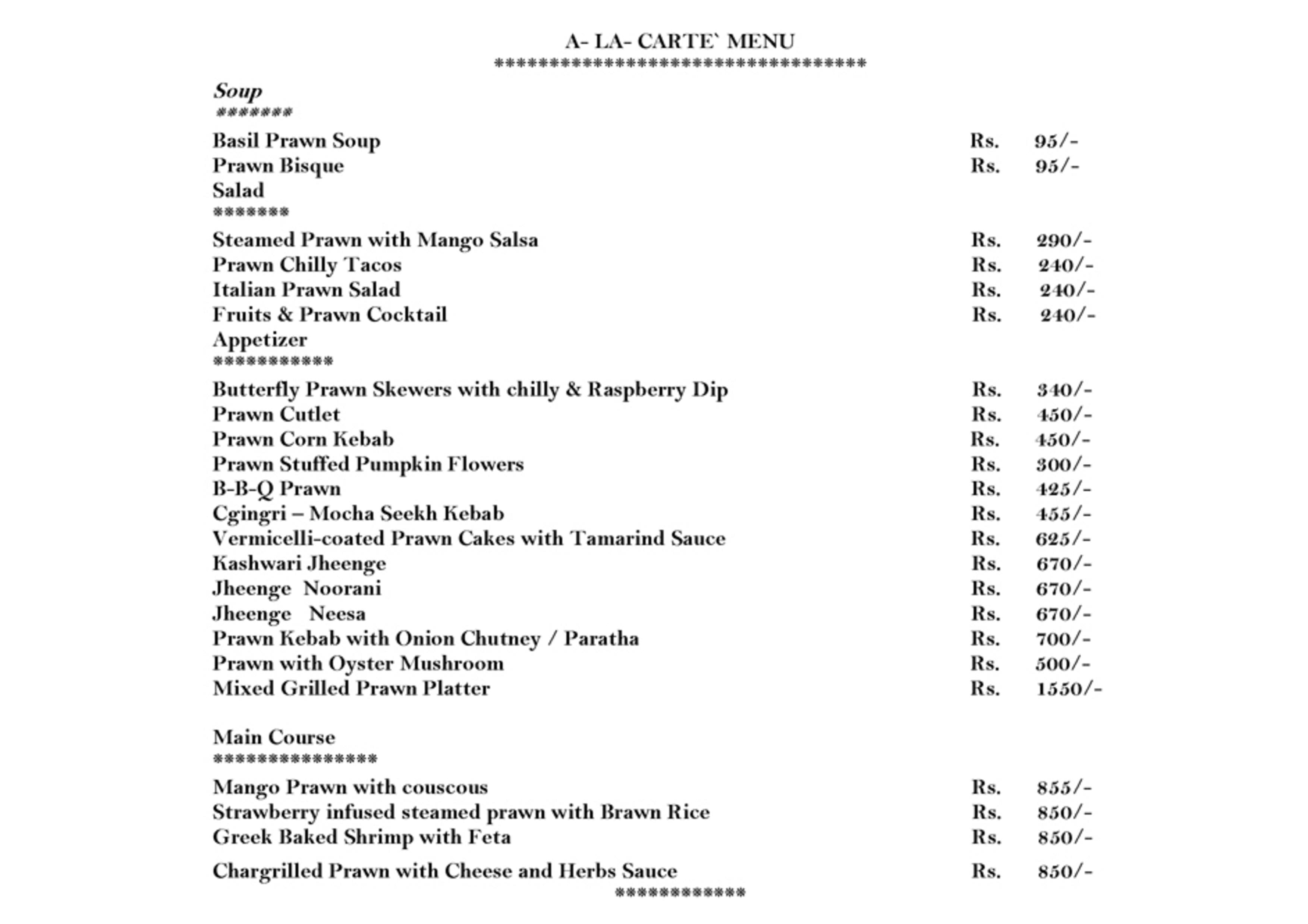 Charnock's Multicuisine Restaurant Salt Lake menu