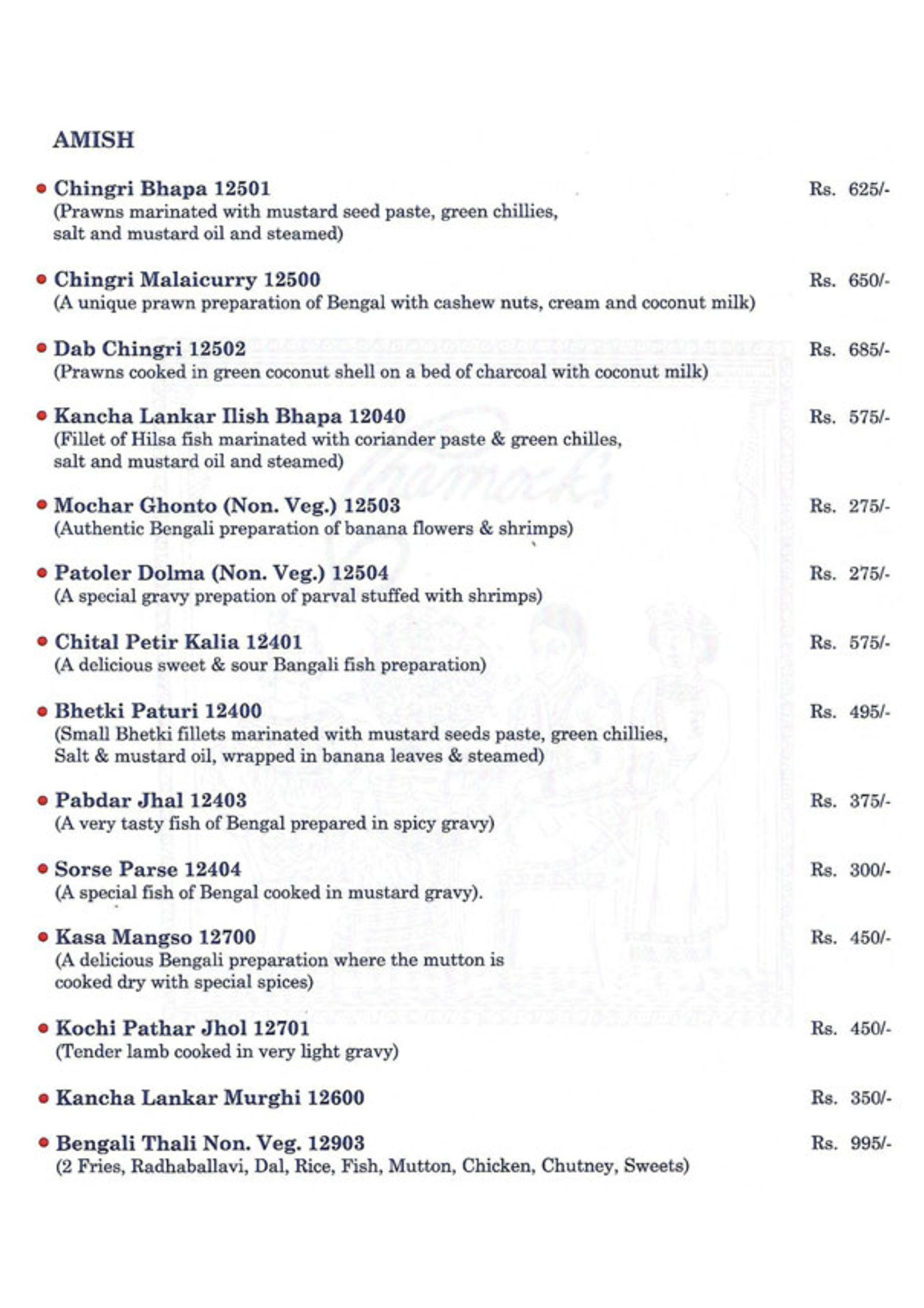 Charnock's Multicuisine Restaurant Salt Lake menu